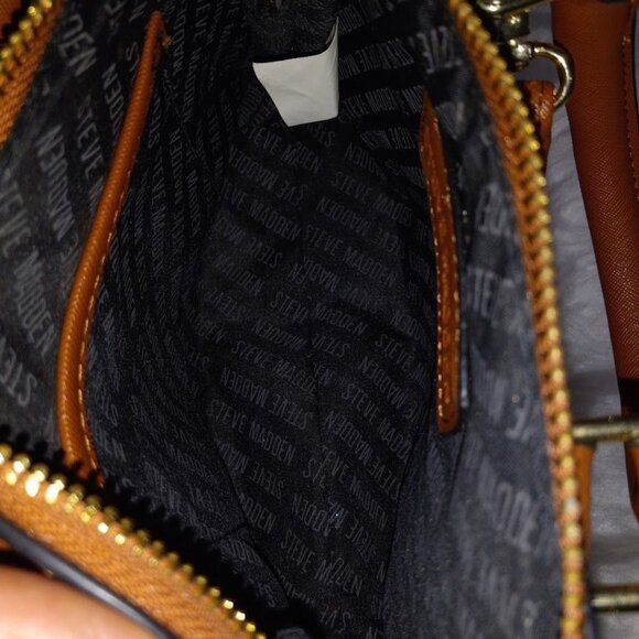 Steve Madden Brown Faux Leather Mini Satchel Bag With Crossbody Strap - Picture 9 of 15